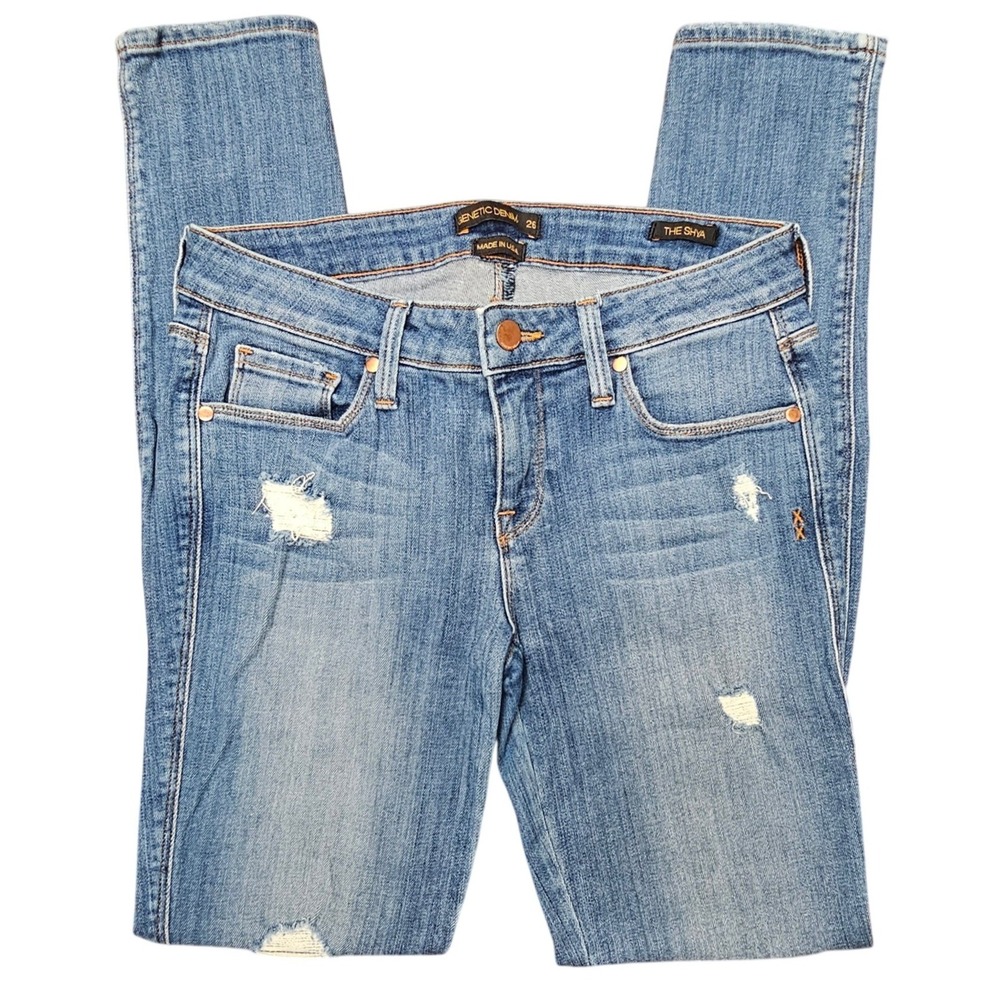 Genetic Denim Shya Cigarette Jeans‎ Torch Wash Distressed Blue Grunge 26